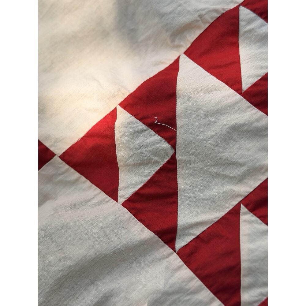 Antique Hand Pieced Red & White Quilt Top Lady of Lake 78x82 Farmhouse VGC AS IS - Picture 9 of 16